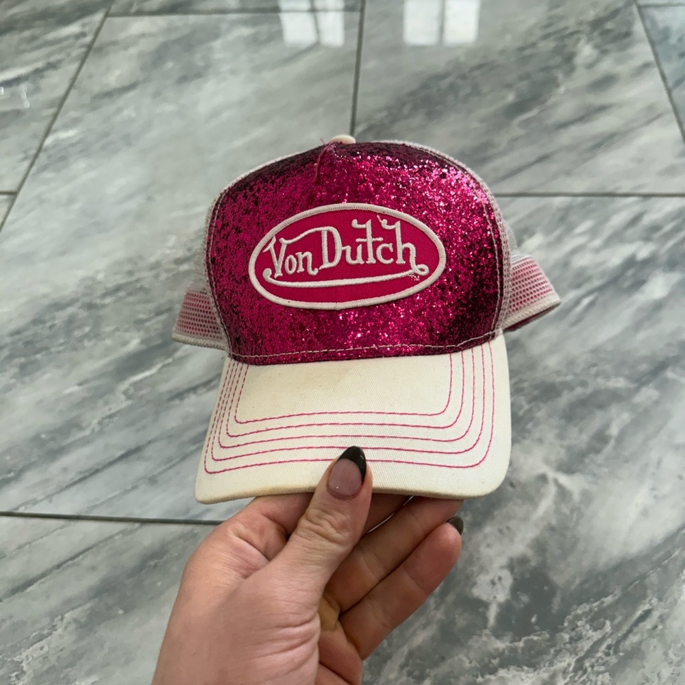 Von Dutch Fuchsia Glitter Cap with White Brim